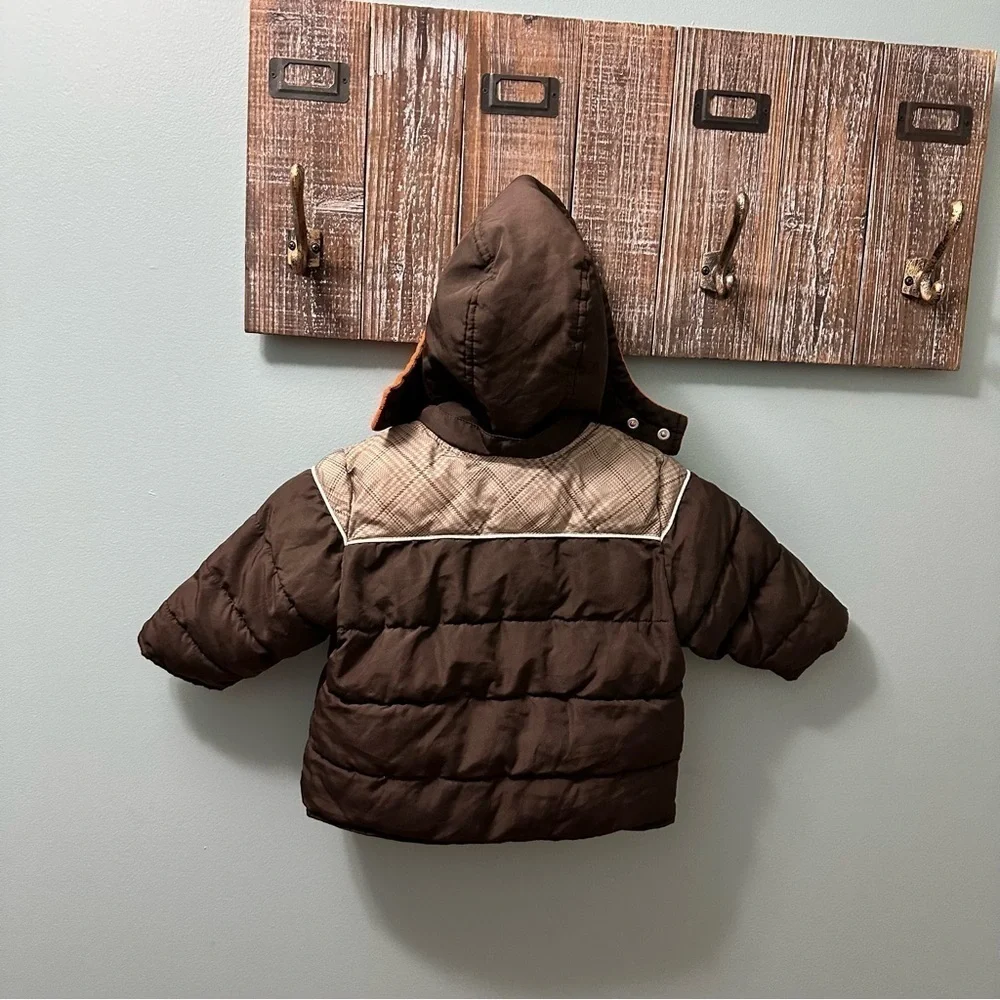Old Navy brown/orange  puffer jacket 6-12 months fleece hooded